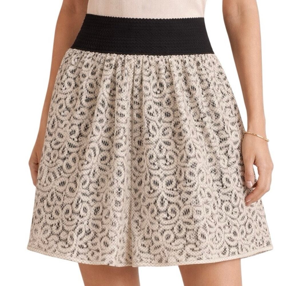 HD in‎ Paris Anthropologie Lace Skirt Small NWT Black Cream A Line Mini Skirt